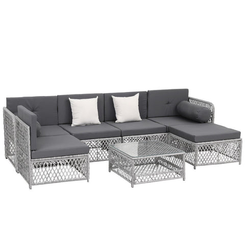 Darrahopens Furniture > Outdoor > Outdoor Sofas & Lounge Sets Gardeon 6 Seater Outdoor Sofa Set 7PCS Table Chair Set Garden Rattan Patio Furniture
