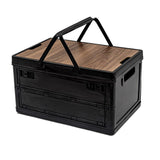 Darrahopens Furniture > Outdoor > Outdoor Storage Boxes Black Collapsible Medium Side-Open Handle Storage Box with Wooden Table Top(42x28x23CM) - Car Trunk Organiser for Australian Camping & Home Use