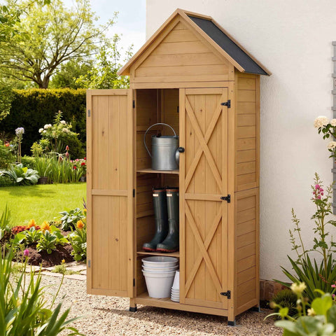 Gardeon Outdoor Storage Cabinet Cupboard Tool Organizer Shed Adjustable Natural In Australia - Darrahopens