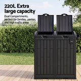 Darrahopens Furniture > Outdoor > Outdoor Storage Boxes Gardeon Outdoor Trash Cans Dual Compartment Trash Can 220L Black In Australia - Darrahopens