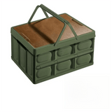 Darrahopens Furniture > Outdoor > Outdoor Storage Boxes Green Collapsible Medium Handle Storage Box with Wooden Table Top(42x28x23CM) - Car Trunk Organiser for Australian Camping & Home Use