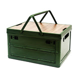 Darrahopens Furniture > Outdoor > Outdoor Storage Boxes Green Collapsible Medium Side-Open Handle Storage Box with Wooden Table Top(42x28x23CM) - Car Trunk Organiser for Australian Camping & Home Use