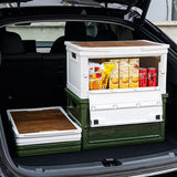 Darrahopens Furniture > Outdoor > Outdoor Storage Boxes Green Collapsible Medium Standard Storage Box with Wooden Table Top(42x28x23CM) - Car Trunk Organiser for Australian Camping & Home Use