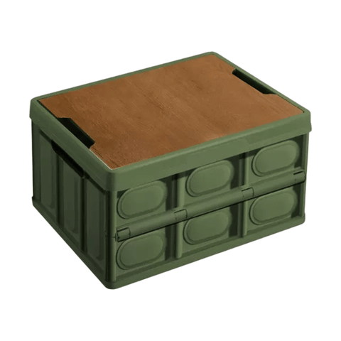 Darrahopens Furniture > Outdoor > Outdoor Storage Boxes Green Collapsible Medium Standard Storage Box with Wooden Table Top(42x28x23CM) - Car Trunk Organiser for Australian Camping & Home Use
