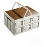 Darrahopens Furniture > Outdoor > Outdoor Storage Boxes White Collapsible Medium Handle Storage Box with Wooden Table Top(42x28x23CM) - Car Trunk Organiser for Australian Camping & Home Use