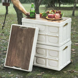 Darrahopens Furniture > Outdoor > Outdoor Storage Boxes White Collapsible Medium Handle Storage Box with Wooden Table Top(42x28x23CM) - Car Trunk Organiser for Australian Camping & Home Use