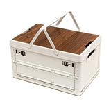 Darrahopens Furniture > Outdoor > Outdoor Storage Boxes White Collapsible Medium Side-Open Handle Storage Box with Wooden Table Top(42x28x23CM) - Car Trunk Organiser for Australian Camping & Home Use