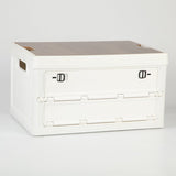 Darrahopens Furniture > Outdoor > Outdoor Storage Boxes White Collapsible Medium Side-Open Storage Box with Wooden Table Top(42x28x23CM) - Car Trunk Organiser for Australian Camping & Home Use