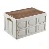 Darrahopens Furniture > Outdoor > Outdoor Storage Boxes White Collapsible Small Standard Storage Box with Wooden Table Top(39x27x21CM) - Car Trunk Organiser for Australian Camping & Home Use