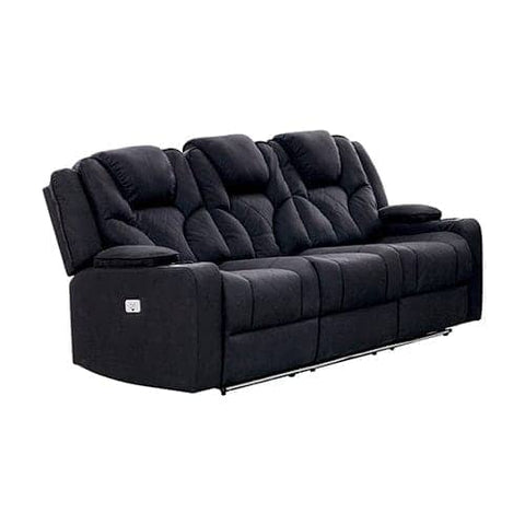 darrahopens Furniture > Sofas 3+2+1 Seater Electric Recliner Stylish Rhino Fabric Black Lounge Armchair with LED Features