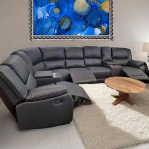 Darrahopens Furniture > Sofas 5 Seater Modular Manual Corner 3 Recliner with 2 cup holder consoles