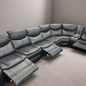 Darrahopens Furniture > Sofas 6 Seater Modular Corner Leather Manual Recliner Sofa Black