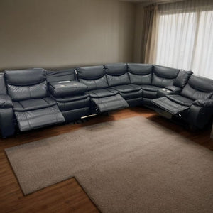 Darrahopens Furniture > Sofas 6 Seater Modular Corner Leather Manual Recliner Sofa Black