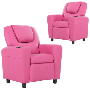 Darrahopens Furniture > Sofas Set of 2 Oliver Kids Recliner Chair Sofa Children Lounge Couch PU Armchair Pink