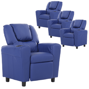 Darrahopens Furniture > Sofas Set of 4 Oliver Kids Recliner Chair Sofa Children Lounge Couch PU Armchair Blue
