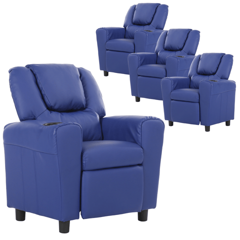 Darrahopens Furniture > Sofas Set of 4 Oliver Kids Recliner Chair Sofa Children Lounge Couch PU Armchair Blue