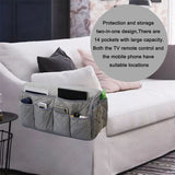 Darrahopens Furniture > Sofas > Sofa Accessories 2 Pcs Grey Quilted Sofa Armrest Organizer Caddy - Multi-Pocket Remote Control Holder Bag