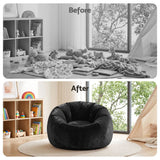 Darrahopens Furniture > Sofas > Sofa Accessories Artiss Bean Bag Chair Cover (No Filler) Soft Faux Fur Beanbag Cover Large Round Stuffed Animal Storage Bean Bag Cover Washable Lazy Sofa Cover for Adults Kids Teens, Black
