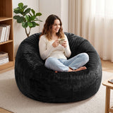 Darrahopens Furniture > Sofas > Sofa Accessories Artiss Bean Bag Chair Cover (No Filler) Soft Faux Fur Beanbag Cover Large Round Stuffed Animal Storage Bean Bag Cover Washable Lazy Sofa Cover for Adults Kids Teens, Black