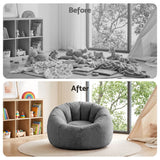 Darrahopens Furniture > Sofas > Sofa Accessories Artiss Bean Bag Chair Cover (No Filler) Soft Faux Fur Beanbag Cover Large Round Stuffed Animal Storage Bean Bag Cover Washable Lazy Sofa Cover for Adults Kids Teens, Grey
