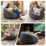 Darrahopens Furniture > Sofas > Sofa Accessories Artiss Bean Bag Chair Cover (No Filler) Soft Faux Fur Beanbag Cover Large Round Stuffed Animal Storage Bean Bag Cover Washable Lazy Sofa Cover for Adults Kids Teens, Grey