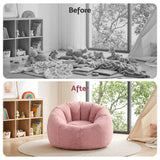 Darrahopens Furniture > Sofas > Sofa Accessories Artiss Bean Bag Chair Cover (No Filler) Soft Faux Fur Beanbag Cover Large Round Stuffed Animal Storage Bean Bag Cover Washable Lazy Sofa Cover for Adults Kids Teens, Pink