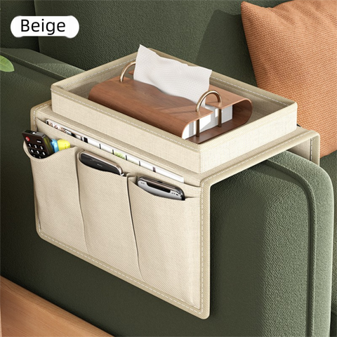 Darrahopens Furniture > Sofas > Sofa Accessories Beige Foldable  Sofa Armrest Organizer With 3-Zones - 20kg Load Capacity, Thickended Oxford Cloth Storage Bag for Dorms, Cars & Living Rooms