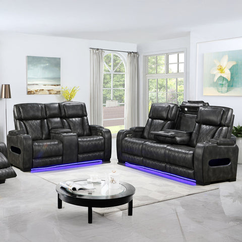 Darrahopens Furniture > Sofas > Sofas & Sofa Beds 3-2 Seater Electric Air Leather Dark Grey Recliner Set