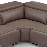 Darrahopens Furniture > Sofas > Sofas & Sofa Beds 5 Seater Real Cow Leather Sofa with Power Recliner Adjustable Headrest Wooden Frame Corner Lounge