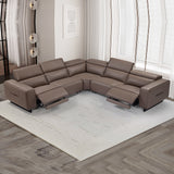 Darrahopens Furniture > Sofas > Sofas & Sofa Beds 5 Seater Real Cow Leather Sofa with Power Recliner Adjustable Headrest Wooden Frame Corner Lounge