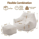Darrahopens Furniture > Sofas > Sofas & Sofa Beds Artiss Bean Bag Sofa w/Ottoman Corduroy for Adults Teens White In Australia - Darrahopens