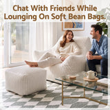 Darrahopens Furniture > Sofas > Sofas & Sofa Beds Artiss Bean Bag Sofa w/Ottoman Corduroy for Adults Teens White In Australia - Darrahopens