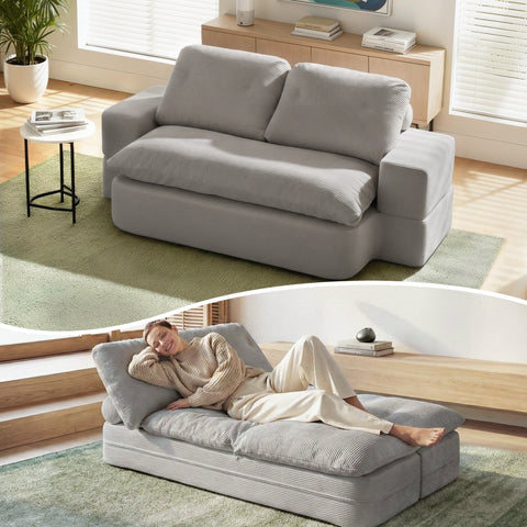 Darrahopens Furniture > Sofas > Sofas & Sofa Beds Artiss Convertible Folding Sofa Bed 30D High-Density Foam Boneless Couch with Corduroy Sleeper Couch Lounger for Living Room Grey