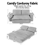 Darrahopens Furniture > Sofas > Sofas & Sofa Beds Artiss Convertible Folding Sofa Bed 30D High-Density Foam Boneless Couch with Corduroy Sleeper Couch Lounger for Living Room Grey