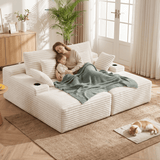 Darrahopens Furniture > Sofas > Sofas & Sofa Beds Artiss Double Chaise Lounge Sofa 2-Seater Modular Sofa Lounge Chair Couch Beige In Australia - Darrahopens