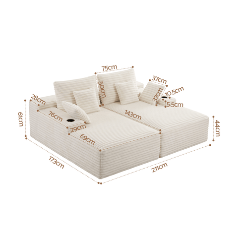 Darrahopens Furniture > Sofas > Sofas & Sofa Beds Artiss Double Chaise Lounge Sofa 2-Seater Modular Sofa Lounge Chair Couch Beige In Australia - Darrahopens