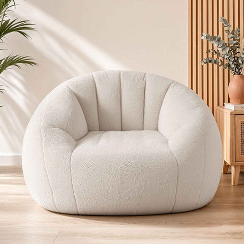 Darrahopens Furniture > Sofas > Sofas & Sofa Beds Artiss Single Small Boneless Couch Comfy Bean Bag for Living Room Faux Fur White