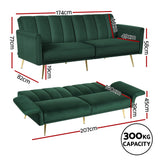 Darrahopens Furniture > Sofas > Sofas & Sofa Beds Artiss Sofa Bed 3 Seater Couch Convertible Lounge Adjustable Arm Recliner Velvet