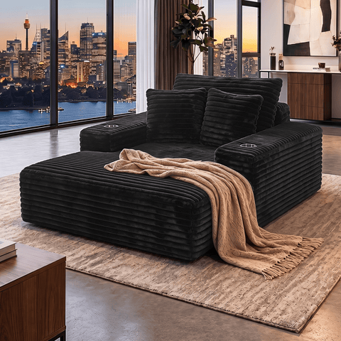 Darrahopens Furniture > Sofas > Sofas & Sofa Beds Artiss Sofa Bed Lounge Chair Sleeper Couch Chaise Single Seater Faux Fur Black In Australia - Darrahopens