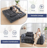Darrahopens Furniture > Sofas > Sofas & Sofa Beds Foldable Corduroy Sofa Bed with Quilted Buttons and Pillow, Convertible Lounger for Reading, Gaming, Napping, and Relaxing at Home (Black) In Australia - Darrahopens