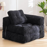 Darrahopens Furniture > Sofas > Sofas & Sofa Beds Foldable Corduroy Sofa Bed with Quilted Buttons and Pillow, Convertible Lounger for Reading, Gaming, Napping, and Relaxing at Home (Black) In Australia - Darrahopens
