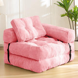 Darrahopens Furniture > Sofas > Sofas & Sofa Beds Foldable Corduroy Sofa Bed with Quilted Buttons and Pillow, Convertible Lounger for Reading, Gaming, Napping, and Relaxing at Home (Pink) In Australia - Darrahopens