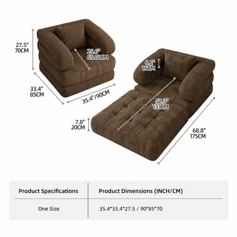 Darrahopens Furniture > Sofas > Sofas & Sofa Beds Foldable Multi-Functional Lounger Sofa with Corduroy Cover and High-Density Foam for Living Room Relaxation, Napping, and Lounging (Brown) In Australia - Darrahopens