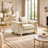 Darrahopens Furniture > Sofas > Sofas & Sofa Beds Juliette 1 Seater Velvet Sofa with Gold Trim in Beige In Australia - Darrahopens