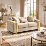 Darrahopens Furniture > Sofas > Sofas & Sofa Beds Juliette 2 Seater Velvet Sofa with Gold Trim in Beige In Australia - Darrahopens