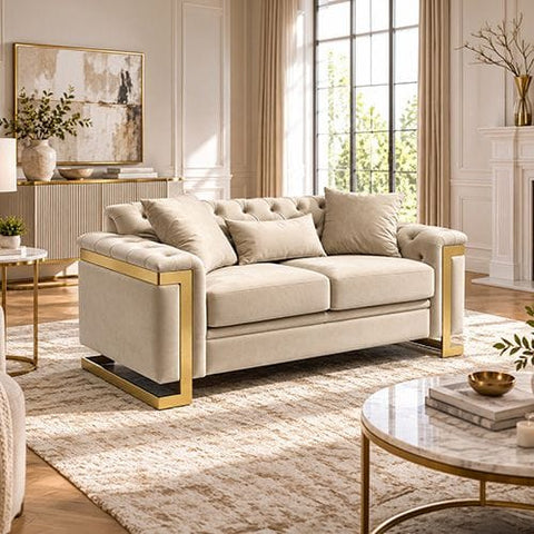 Darrahopens Furniture > Sofas > Sofas & Sofa Beds Juliette 2 Seater Velvet Sofa with Gold Trim in Beige In Australia - Darrahopens