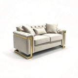 Darrahopens Furniture > Sofas > Sofas & Sofa Beds Juliette 2 Seater Velvet Sofa with Gold Trim in Beige In Australia - Darrahopens