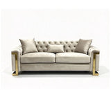 Darrahopens Furniture > Sofas > Sofas & Sofa Beds Juliette 3 Seater Velvet Sofa with Gold Trim in Beige In Australia - Darrahopens