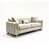 Darrahopens Furniture > Sofas > Sofas & Sofa Beds Juliette 3 Seater Velvet Sofa with Gold Trim in Beige In Australia - Darrahopens