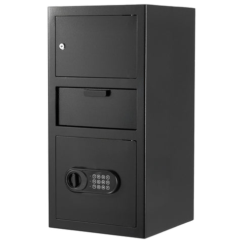 Darrahopens Furniture > Sofas > Sofas & Sofa Beds VEVOR 3.6 Cubic Feet Drop Safe, Large Capacity Front Drop Slot Safe Box with Digital Keypad, Heavy Duty 3 Tiers Cash Depository Box with Spare Keys for Cash, Bank Slip, Jewelry, Document, Bill, Black
